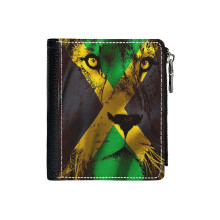 (Jamaica Flag With Lion_5043) Men's Women PU Leather Wallets Compact Bifold with Zipper & Multiple Card Coins Slots Black Stylish Durable Graphic Design Print for Girl Boys