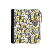 (Cockatiels Galore_434) Men's Women PU Leather Wallets Compact Bifold with Zipper & Multiple Card Coins Slots Black Stylish Durable Graphic Design Print for Girl Boys