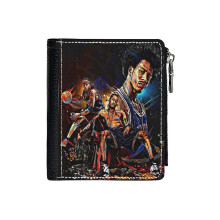 (Allen Iverson_2853) Men's Women PU Leather Wallets Compact Bifold with Zipper & Multiple Card Coins Slots Black Stylish Durable Graphic Design Print for Girl Boys