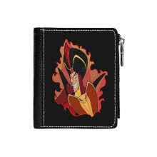 (Aladdin_1950) Men's Women PU Leather Wallets Compact Bifold with Zipper & Multiple Card Coins Slots Black Stylish Durable Graphic Design Print for Girl Boys