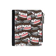 (Cute Nutella Pattern!_508) Men's Women PU Leather Wallets Compact Bifold with Zipper & Multiple Card Coins Slots Black Stylish Durable Graphic Design Print for Girl Boys