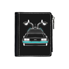 (Delorean Neon_3626) Men's Women PU Leather Wallets Compact Bifold with Zipper & Multiple Card Coins Slots Black Stylish Durable Graphic Design Print for Girl Boys