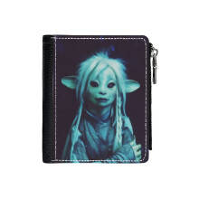 (Deet Dark Crystal _3742) Men's Women PU Leather Wallets Compact Bifold with Zipper & Multiple Card Coins Slots Black Stylish Durable Graphic Design Print for Girl Boys