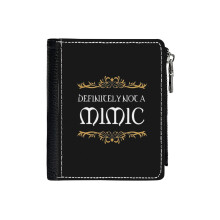 (Definitely Not A Mimic Tabletop RPG Addict_442) Men's Women PU Leather Wallets Compact Bifold with Zipper & Multiple Card Coins Slots Black Stylish Durable Graphic Design Print for Girl Boys