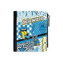 (Delaware_176) Men's Women PU Leather Wallets Compact Bifold with Zipper & Multiple Card Coins Slots Black Stylish Durable Graphic Design Print for Girl Boys