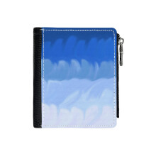 (Blended Blue Ombré Hues Abstract Painting, Made By EndlessEmporium_4666) Men's Women PU Leather Wallets Compact Bifold with Zipper & Multiple Card Coins Slots Black Stylish Durable Graphic Design Print for Girl Boys