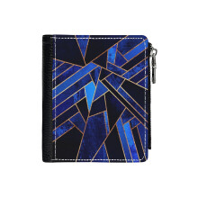 (Blue Night_401) Men's Women PU Leather Wallets Compact Bifold with Zipper & Multiple Card Coins Slots Black Stylish Durable Graphic Design Print for Girl Boys