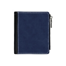 (Blue Leather_4419) Men's Women PU Leather Wallets Compact Bifold with Zipper & Multiple Card Coins Slots Black Stylish Durable Graphic Design Print for Girl Boys