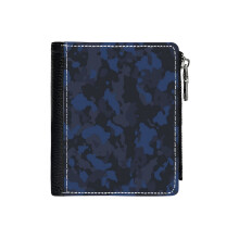 (Blue Camo_2865) Men's Women PU Leather Wallets Compact Bifold with Zipper & Multiple Card Coins Slots Black Stylish Durable Graphic Design Print for Girl Boys