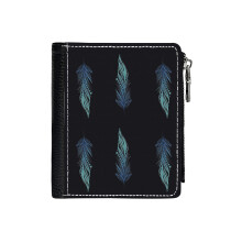 (Blue Feathers Pattern_3135) Men's Women PU Leather Wallets Compact Bifold with Zipper & Multiple Card Coins Slots Black Stylish Durable Graphic Design Print for Girl Boys