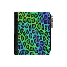 (Blue Green Leopard Animal Skin Pattern_4037) Men's Women PU Leather Wallets Compact Bifold with Zipper & Multiple Card Coins Slots Black Stylish Durable Graphic Design Print for Girl Boys