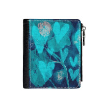 (Blue Hearts_1256) Men's Women PU Leather Wallets Compact Bifold with Zipper & Multiple Card Coins Slots Black Stylish Durable Graphic Design Print for Girl Boys