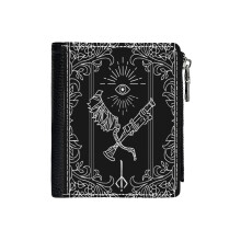 (Bloodborne_2683) Men's Women PU Leather Wallets Compact Bifold with Zipper & Multiple Card Coins Slots Black Stylish Durable Graphic Design Print for Girl Boys