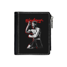 (Bloodsport Action_2300) Men's Women PU Leather Wallets Compact Bifold with Zipper & Multiple Card Coins Slots Black Stylish Durable Graphic Design Print for Girl Boys
