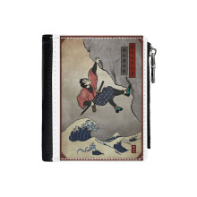 (Climbing Samurai Deep Water Soloing _2857) Men's Women PU Leather Wallets Compact Bifold with Zipper & Multiple Card Coins Slots Black Stylish Durable Graphic Design Print for Girl Boys