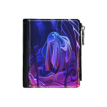 (Clammed Up_6708) Men's Women PU Leather Wallets Compact Bifold with Zipper & Multiple Card Coins Slots Black Stylish Durable Graphic Design Print for Girl Boys