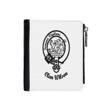(Clan Wilson Scottish Surname Last Name_4634) Men's Women PU Leather Wallets Compact Bifold with Zipper & Multiple Card Coins Slots Black Stylish Durable Graphic Design Print for Girl Boys