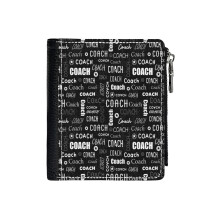 (Coach On Black_1348) Men's Women PU Leather Wallets Compact Bifold with Zipper & Multiple Card Coins Slots Black Stylish Durable Graphic Design Print for Girl Boys