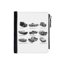 (Classic Car Collection _3448) Men's Women PU Leather Wallets Compact Bifold with Zipper & Multiple Card Coins Slots Black Stylish Durable Graphic Design Print for Girl Boys