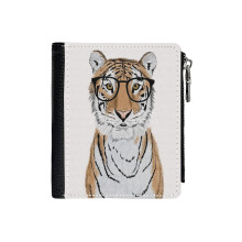 (Clever Tiger_7499) Men's Women PU Leather Wallets Compact Bifold with Zipper & Multiple Card Coins Slots Black Stylish Durable Graphic Design Print for Girl Boys