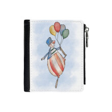 (Clown With Balloons_5895) Men's Women PU Leather Wallets Compact Bifold with Zipper & Multiple Card Coins Slots Black Stylish Durable Graphic Design Print for Girl Boys