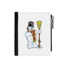 (Classic Holiday Cartoon Frosty The Snowman_6156) Men's Women PU Leather Wallets Compact Bifold with Zipper & Multiple Card Coins Slots Black Stylish Durable Graphic Design Print for Girl Boys
