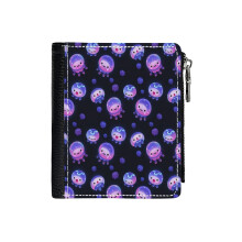 (Baby Jellyfish_127) Men's Women PU Leather Wallets Compact Bifold with Zipper & Multiple Card Coins Slots Black Stylish Durable Graphic Design Print for Girl Boys