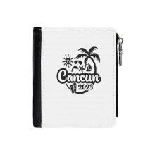 (2023 Cancun Vacation Or Trip Design_1886) Men's Women PU Leather Wallets Compact Bifold with Zipper & Multiple Card Coins Slots Black Stylish Durable Graphic Design Print for Girl Boys