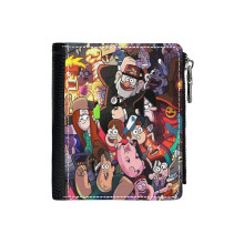 (Gravity Falls_2274) Men's Women PU Leather Wallets Compact Bifold with Zipper & Multiple Card Coins Slots Black Stylish Durable Graphic Design Print for Girl Boys
