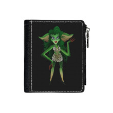 (Greta Gremlin Greta _5522) Men's Women PU Leather Wallets Compact Bifold with Zipper & Multiple Card Coins Slots Black Stylish Durable Graphic Design Print for Girl Boys