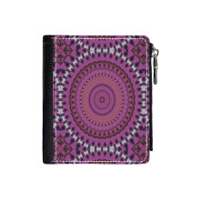 (Pink, Orange, White,Red And Black Geometric Boho Motif Pattern_457) Men's Women PU Leather Wallets Compact Bifold with Zipper & Multiple Card Coins Slots Black Stylish Durable Graphic Design Print for Girl Boys