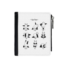 (Panda Striking Different Yoga Poses_6040) Men's Women PU Leather Wallets Compact Bifold with Zipper & Multiple Card Coins Slots Black Stylish Durable Graphic Design Print for Girl Boys