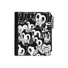 (Batim_4205) Men's Women PU Leather Wallets Compact Bifold with Zipper & Multiple Card Coins Slots Black Stylish Durable Graphic Design Print for Girl Boys