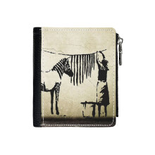 (Banksy Decal Zebra Stripes Washing_759) Men's Women PU Leather Wallets Compact Bifold with Zipper & Multiple Card Coins Slots Black Stylish Durable Graphic Design Print for Girl Boys