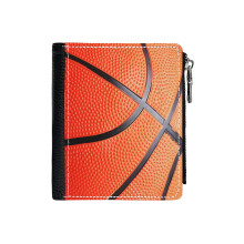 (Basketball_1165) Men's Women PU Leather Wallets Compact Bifold with Zipper & Multiple Card Coins Slots Black Stylish Durable Graphic Design Print for Girl Boys