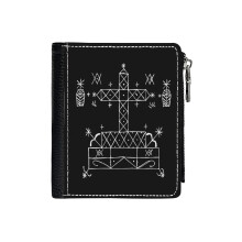(Baron Samedi Voodoo Veve (white)_4238) Men's Women PU Leather Wallets Compact Bifold with Zipper & Multiple Card Coins Slots Black Stylish Durable Graphic Design Print for Girl Boys