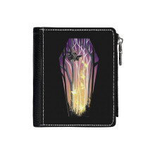 (Bat In The Woods Coffin_2272) Men's Women PU Leather Wallets Compact Bifold with Zipper & Multiple Card Coins Slots Black Stylish Durable Graphic Design Print for Girl Boys