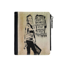 (Banksy, Greatness_4145) Men's Women PU Leather Wallets Compact Bifold with Zipper & Multiple Card Coins Slots Black Stylish Durable Graphic Design Print for Girl Boys