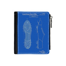 (Baseball Cleat Patent - Blueprint_7711) Men's Women PU Leather Wallets Compact Bifold with Zipper & Multiple Card Coins Slots Black Stylish Durable Graphic Design Print for Girl Boys