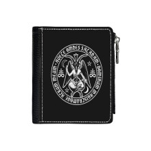 (Baphomet Satanic Crosses With Hail Satan Inscription_7307) Men's Women PU Leather Wallets Compact Bifold with Zipper & Multiple Card Coins Slots Black Stylish Durable Graphic Design Print for Girl Boys