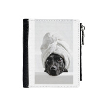 (Bath Time_1237) Men's Women PU Leather Wallets Compact Bifold with Zipper & Multiple Card Coins Slots Black Stylish Durable Graphic Design Print for Girl Boys