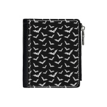 (Bats Pattern_601) Men's Women PU Leather Wallets Compact Bifold with Zipper & Multiple Card Coins Slots Black Stylish Durable Graphic Design Print for Girl Boys