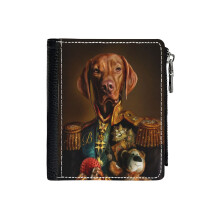 (Bertie The Hungarian Vizsla - Dog Portrait_2679) Men's Women PU Leather Wallets Compact Bifold with Zipper & Multiple Card Coins Slots Black Stylish Durable Graphic Design Print for Girl Boys