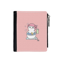 (Bathtime Habi_913) Men's Women PU Leather Wallets Compact Bifold with Zipper & Multiple Card Coins Slots Black Stylish Durable Graphic Design Print for Girl Boys