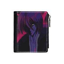 (Battousai - Rurouni Kenshin_3144) Men's Women PU Leather Wallets Compact Bifold with Zipper & Multiple Card Coins Slots Black Stylish Durable Graphic Design Print for Girl Boys