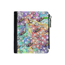 (Battle Cats_3167) Men's Women PU Leather Wallets Compact Bifold with Zipper & Multiple Card Coins Slots Black Stylish Durable Graphic Design Print for Girl Boys