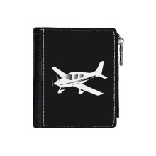 (Cirrus Airplane_7236) Men's Women PU Leather Wallets Compact Bifold with Zipper & Multiple Card Coins Slots Black Stylish Durable Graphic Design Print for Girl Boys