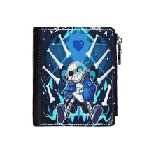 (Bad Time _869) Men's Women PU Leather Wallets Compact Bifold with Zipper & Multiple Card Coins Slots Black Stylish Durable Graphic Design Print for Girl Boys