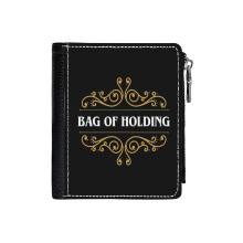 (Bag Of Holding Magic Item Tabletop RPG Gaming_57) Men's Women PU Leather Wallets Compact Bifold with Zipper & Multiple Card Coins Slots Black Stylish Durable Graphic Design Print for Girl Boys
