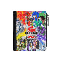 (Bakugan_1518) Men's Women PU Leather Wallets Compact Bifold with Zipper & Multiple Card Coins Slots Black Stylish Durable Graphic Design Print for Girl Boys